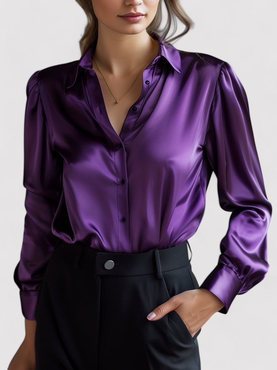Elegant Emma Long Sleeve Fluid Satin Blouse