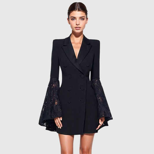 Women's Blazer Dress - C Long Sleeve Flared Lace