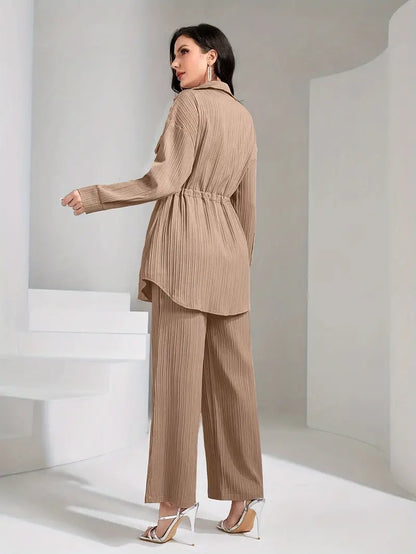 Ensemble Femme – Chemise Boutonnée à Manches Longues & Pantalon Large