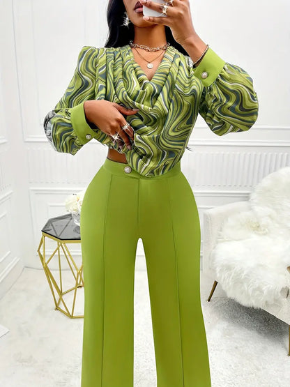 Ensemble Femme - Blouse Manches Longues et Pantalon Large