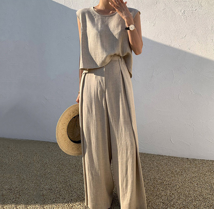 Ensemble Femme 2 Pièces – Haut Sans Manches et Pantalon Large