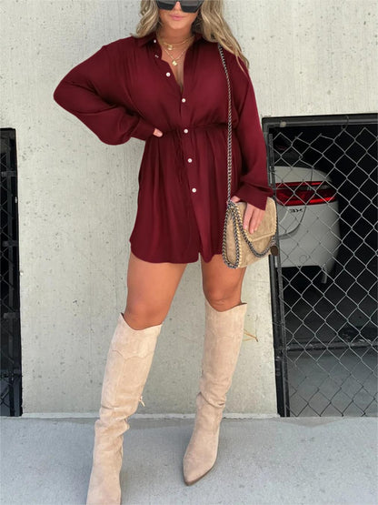 Robe Chemise Femme - Mini Longueur - Manches Longues
