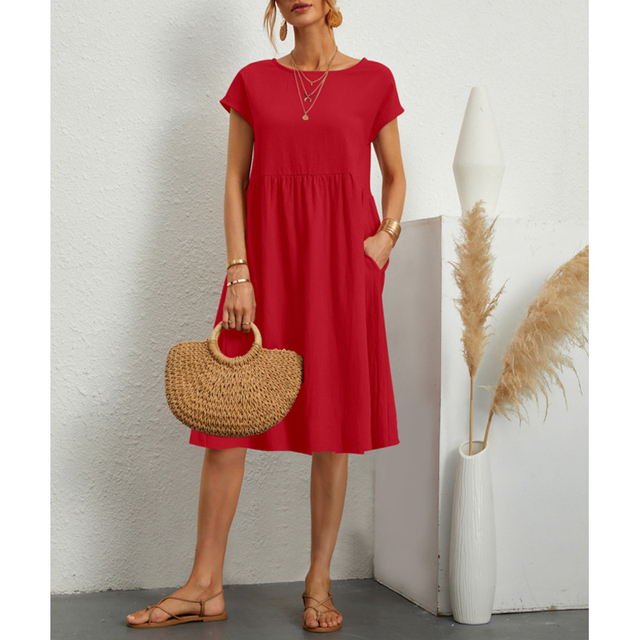 Robe Femme - Coupe Évasée - Taille Empire - Manches Courtes