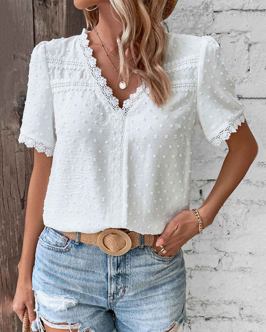 Claire Elegant Soft V-Neck Blouse White