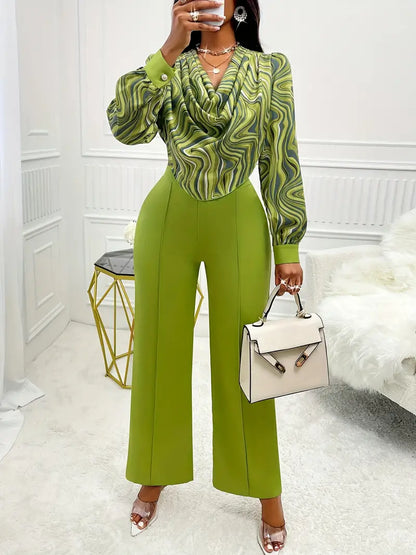 Ensemble Femme - Blouse Manches Longues et Pantalon Large