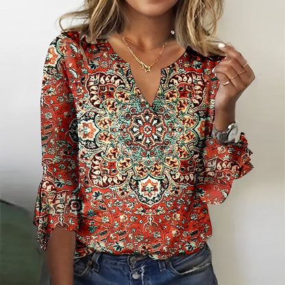 Blouse Femme - Manches 3/4 Volantées Bohème