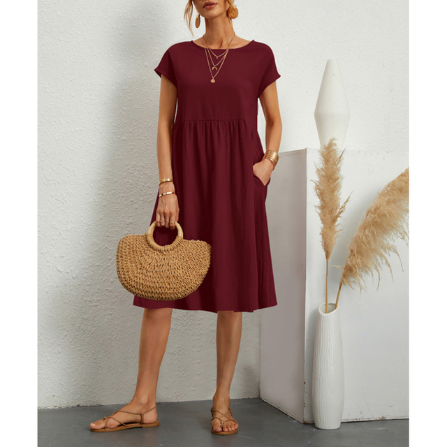 Robe Femme - Coupe Évasée - Taille Empire - Manches Courtes
