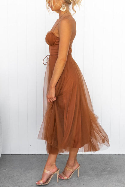 Robe Femme - Taille Cintrée - Jupe Midi Évasée Fluide
