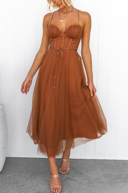 Robe Femme - Taille Cintrée - Jupe Midi Évasée Fluide