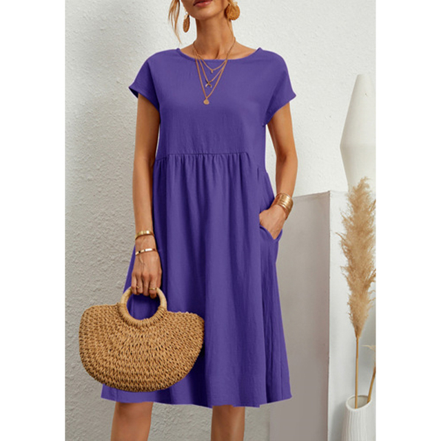 Robe Femme - Coupe Évasée - Taille Empire - Manches Courtes
