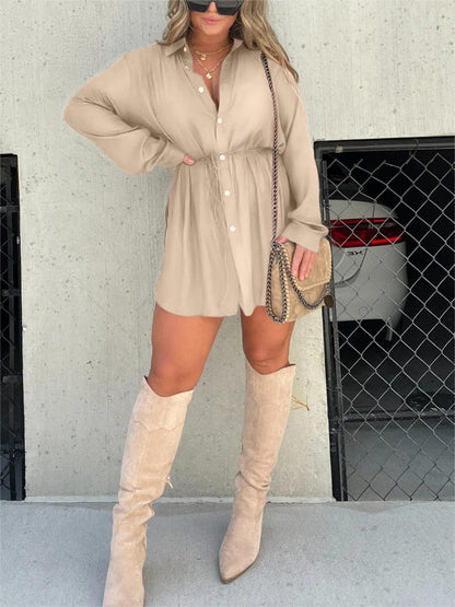 Robe Chemise Femme - Mini Longueur - Manches Longues