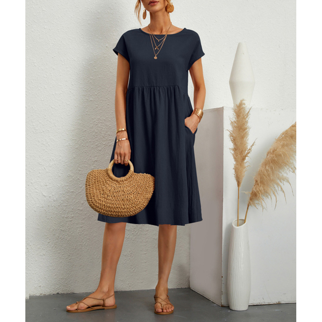 Robe Femme - Coupe Évasée - Taille Empire - Manches Courtes