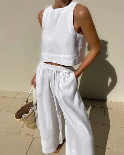 Ensemble Femme – Haut Court sans Manches & Pantalon Taille Haute