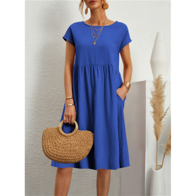 Robe Femme - Coupe Évasée - Taille Empire - Manches Courtes