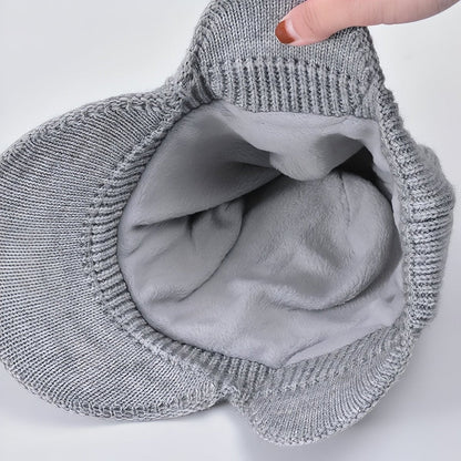 Bonnet d’Hiver Tricoté avec Oreillettes et Visière