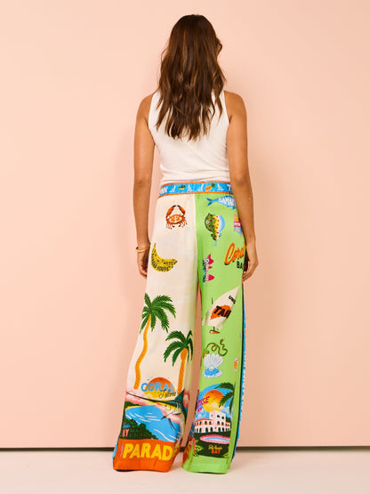Ensemble Femme - Chemise Boutonnée et Pantalon Large - Imprimé Tropical