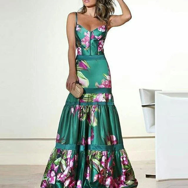 Robe de Soirée Femme – Bustier Jupe Longue Évasée Satinée