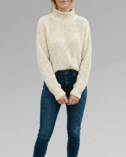 Emma – Suéter de punto grueso elegante con cuello alto y mangas abullonadas