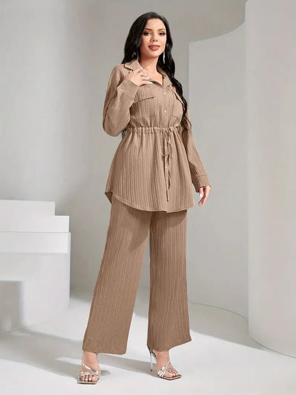 Ensemble Femme – Chemise Boutonnée à Manches Longues & Pantalon Large
