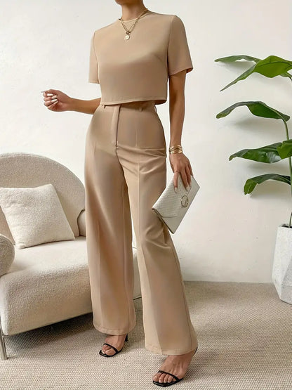 Ensemble Femme – Top Court Ajusté & Pantalon Taille Haute Large