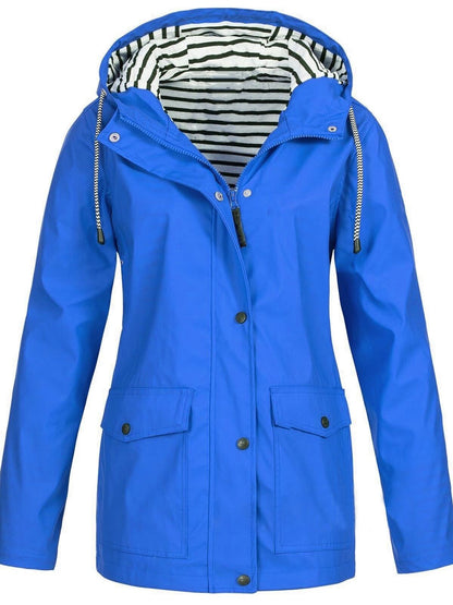 Clara – Elegant waterproof hooded jacket with zipper and snap buttons closure