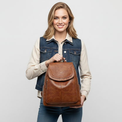Lena – Sac à Dos Antivol en Cuir Véritable au Design Élégant
