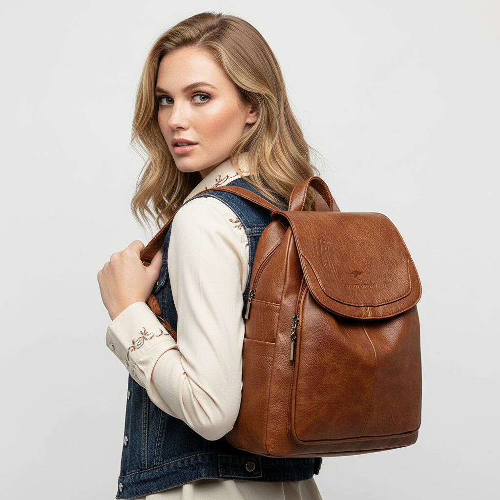 Lena – Sac à Dos Antivol en Cuir Véritable au Design Élégant