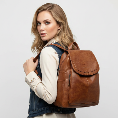 Lena – Sac à Dos Antivol en Cuir Véritable au Design Élégant
