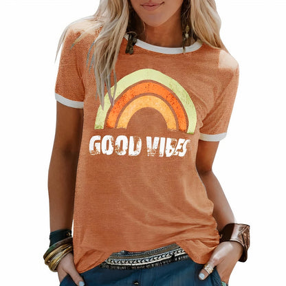 Emma Sweet & Breathable Summer T-shirt with Good Vibes Pattern