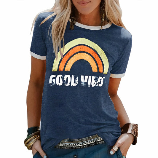 Emma Sweet & Breathable Summer T-shirt with Good Vibes Pattern