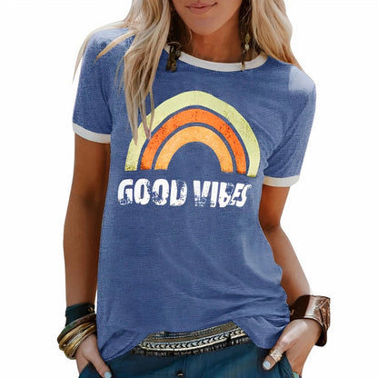 Emma Sweet & Breathable Summer T-shirt with Good Vibes Pattern