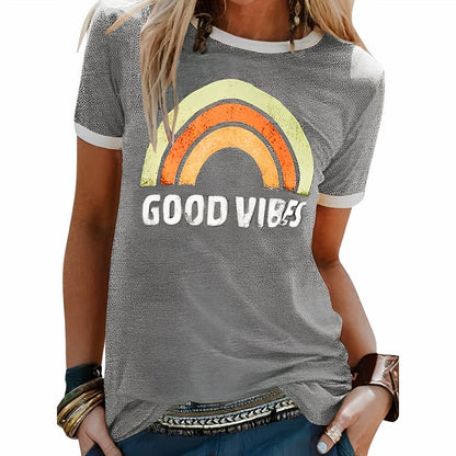 Emma Sweet & Breathable Summer T-shirt with Good Vibes Pattern