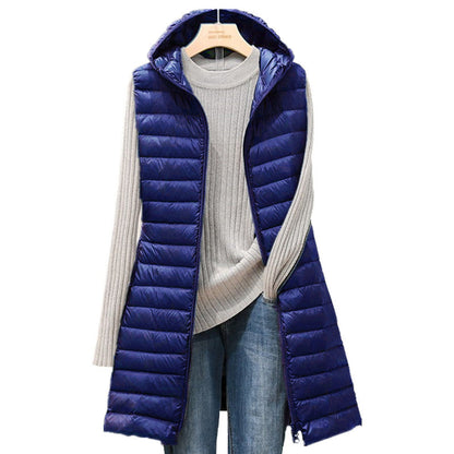Léa – Gilet sans manches mi-long léger à capuche pour l’automne et l’hiver