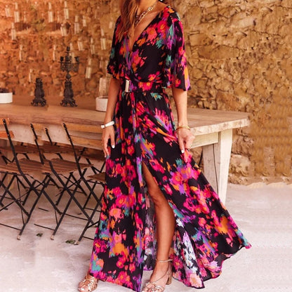 Sophie Élégante Robe Longue Wrap en Tissu Fluide