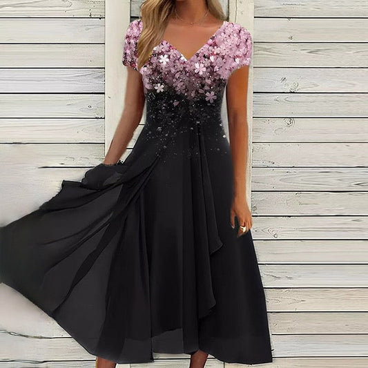 Women's Dress - V-Neck - Short Sleeves