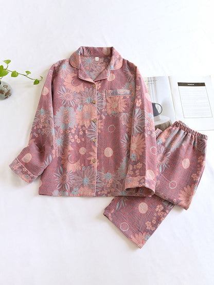 Sophie Elegant Vintage Floral Crepe Pajama Set