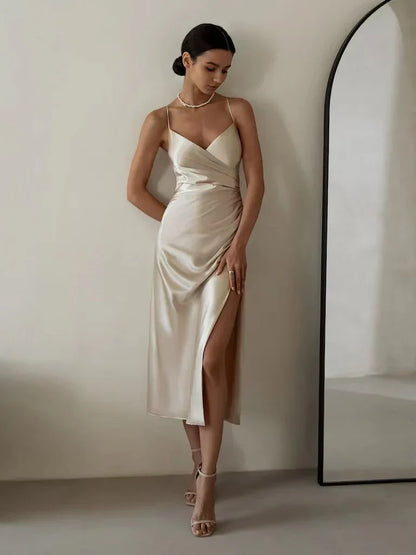 Robe Femme Soirée - Décolleté V - Bretelles Fines