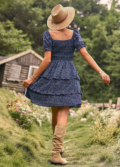 Léa Élégante Robe Longue Fleurie à Manches Bouffantes
