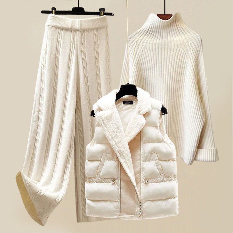Sophie – Ensemble tricot 3 pièces cosy avec pull, pantalon et gilet assortis