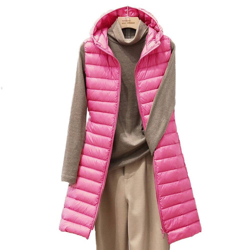 Léa – Gilet sans manches mi-long léger à capuche pour l’automne et l’hiver