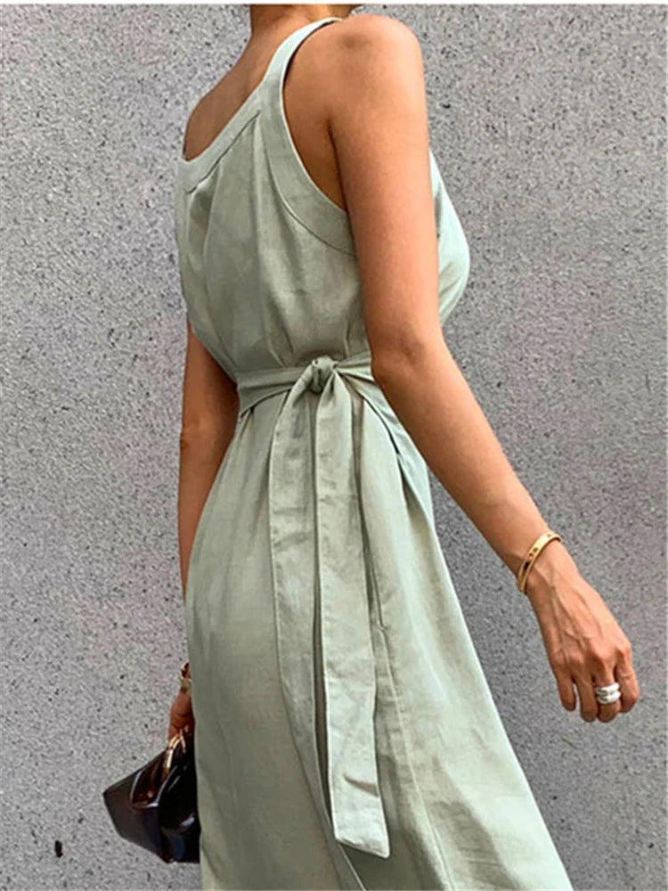 Robe Longue Femme – Sans Manches – Encolure Ronde