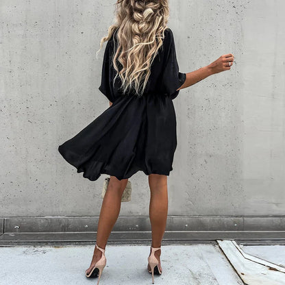 Robe Femme - Décolleté Cache-Cœur - Manches Courtes Fluides