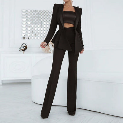 Ensemble Femme - Blazer Cintré à Col Satiné et Pantalon