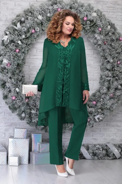 Ensemble Femme Élégant - Tunique Longue Brodée & Pantalon Droit