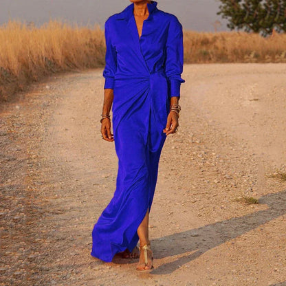 Robe Longue Femme - Manches Longues Satiné