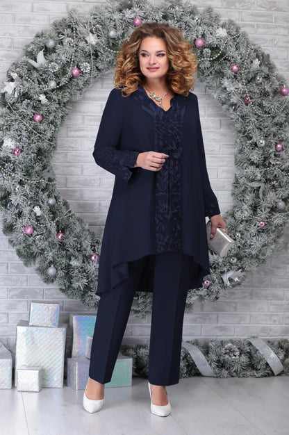 Ensemble Femme Élégant - Tunique Longue Brodée & Pantalon Droit