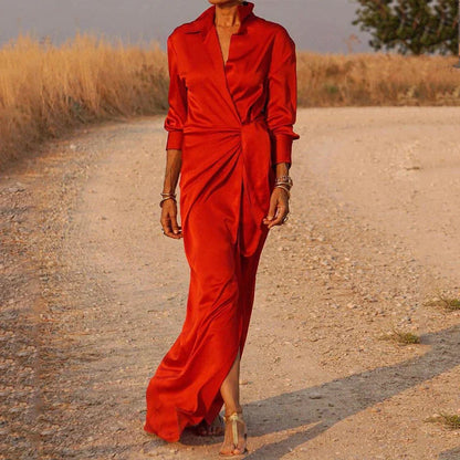 Robe Longue Femme - Manches Longues Satiné