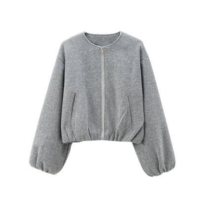 Léa – Elegant bomber in soft gray fabric