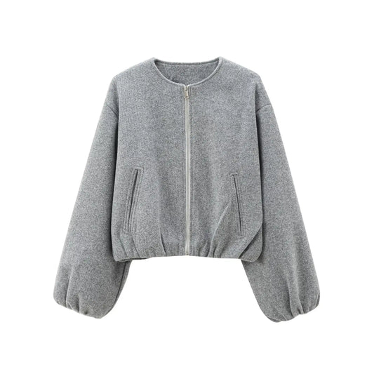 Léa – Elegant bomber in soft gray fabric