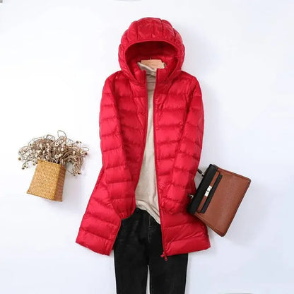 Élise elegant lightweight down jacket with removable hood